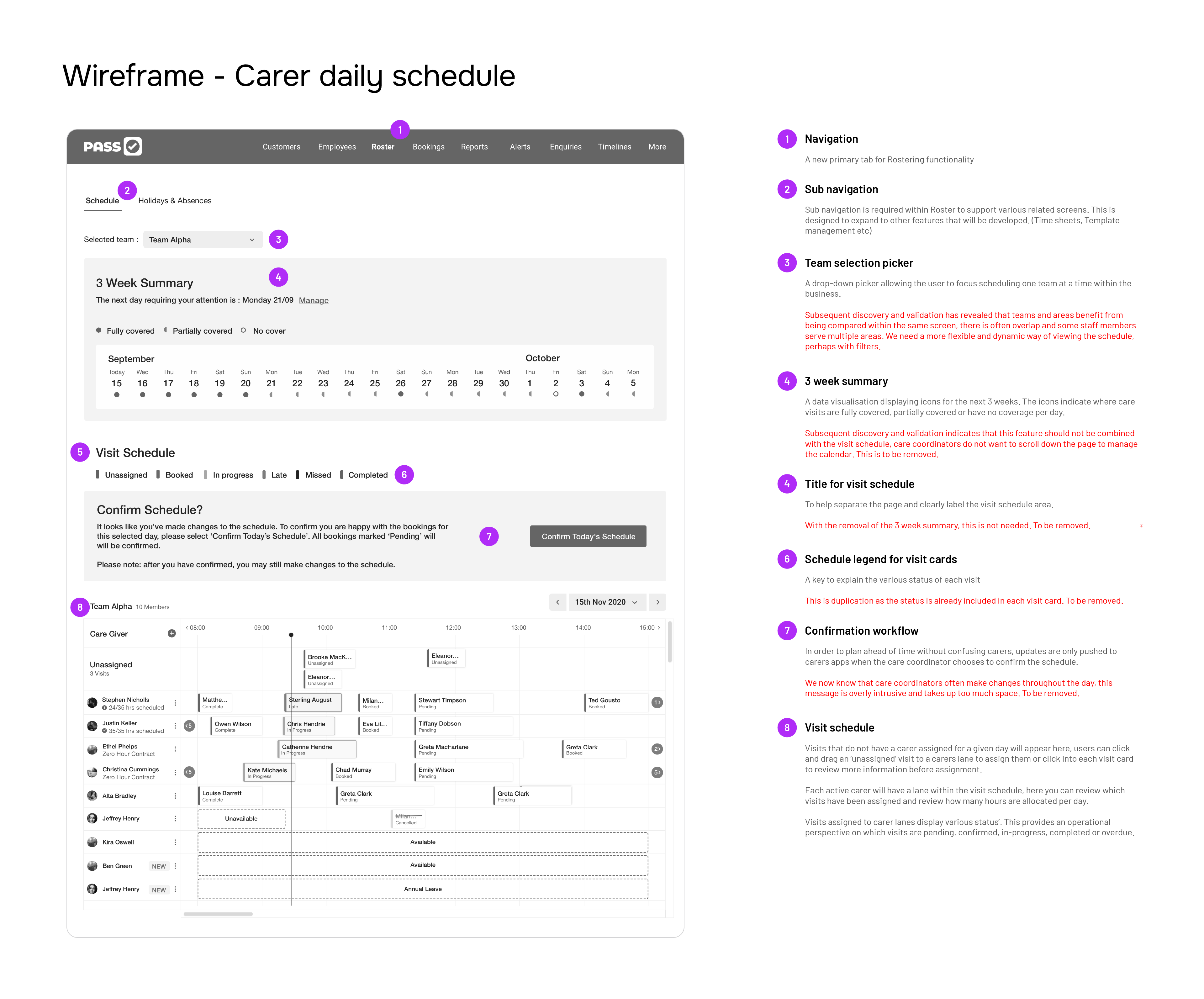 Initial wireframe for scheduling tool