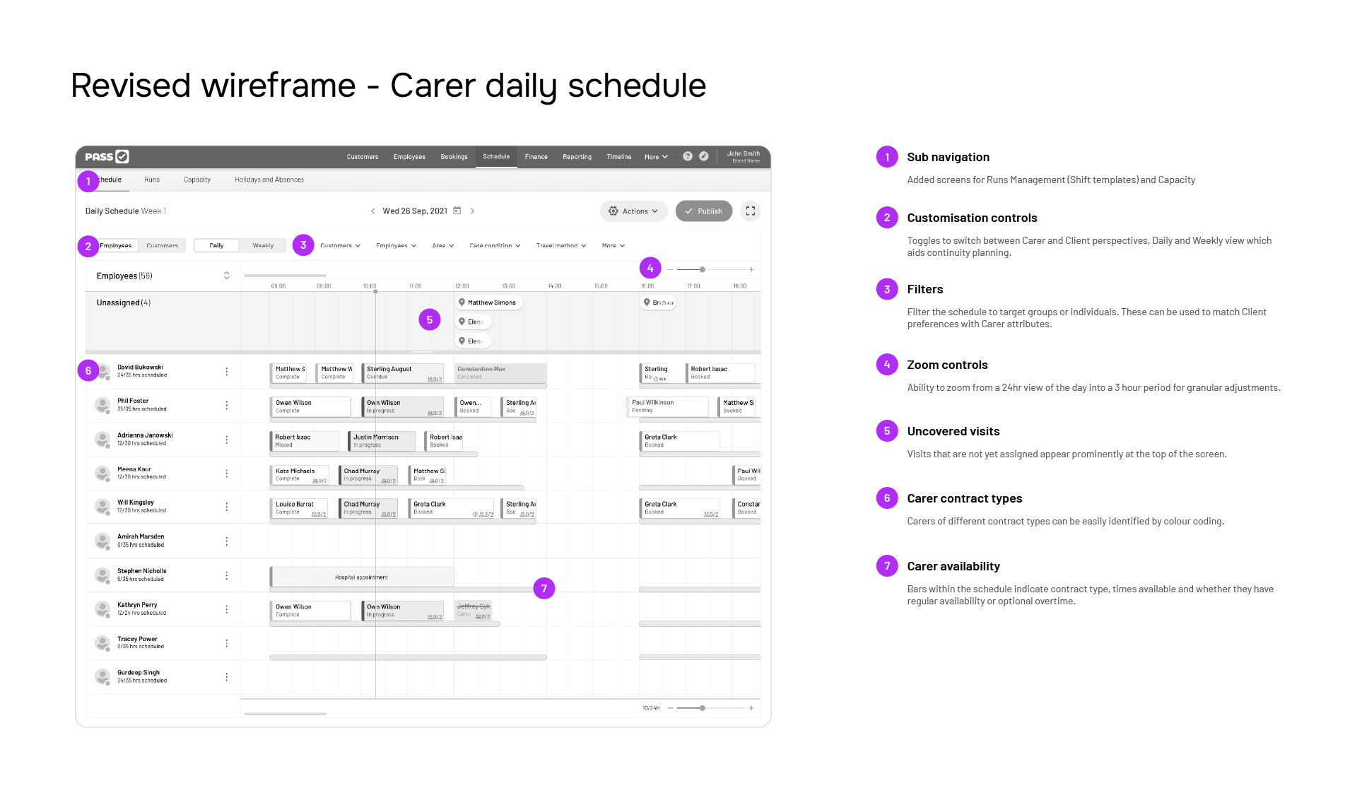 Updated wireframe for scheduling tool