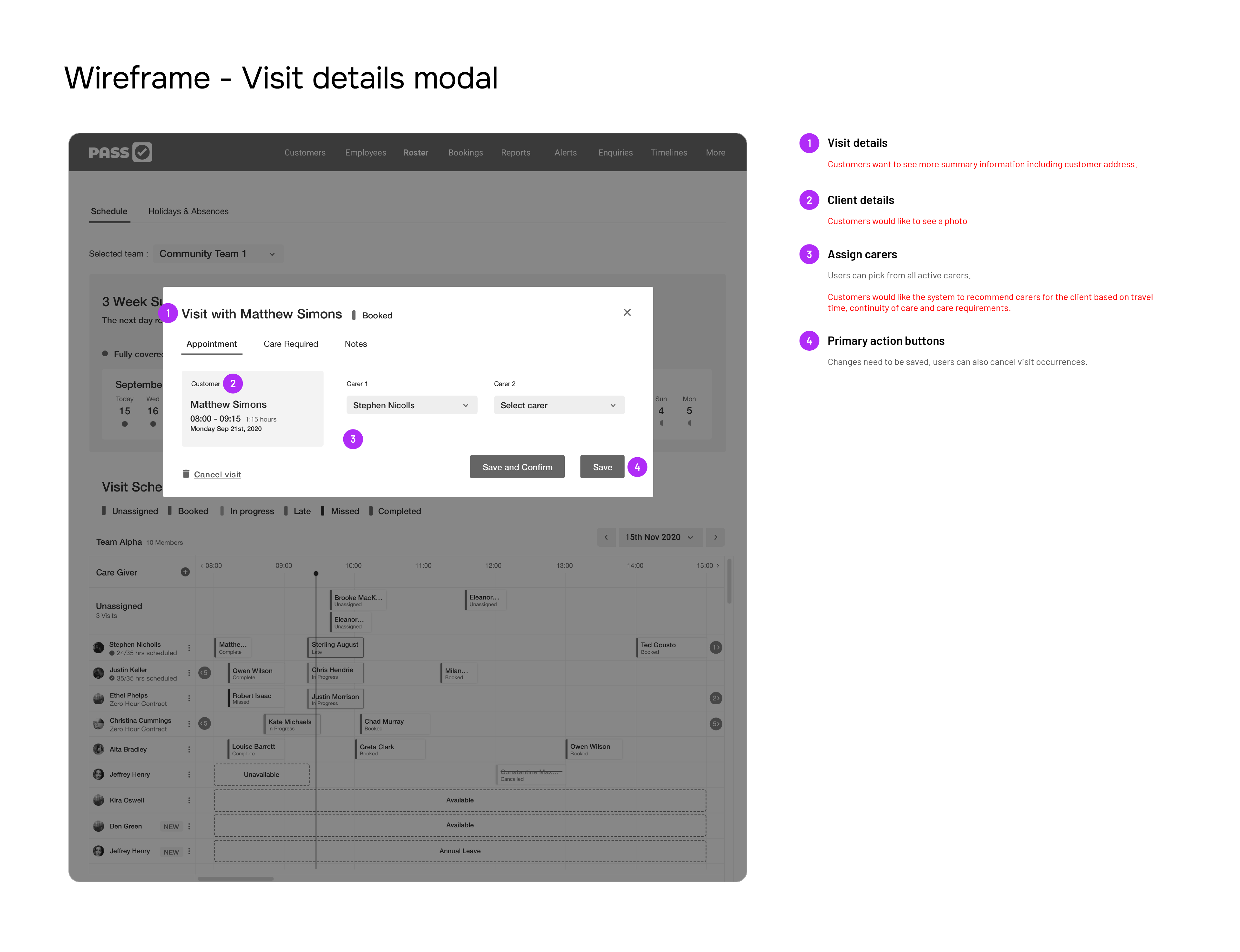 Wireframe for visit details screen