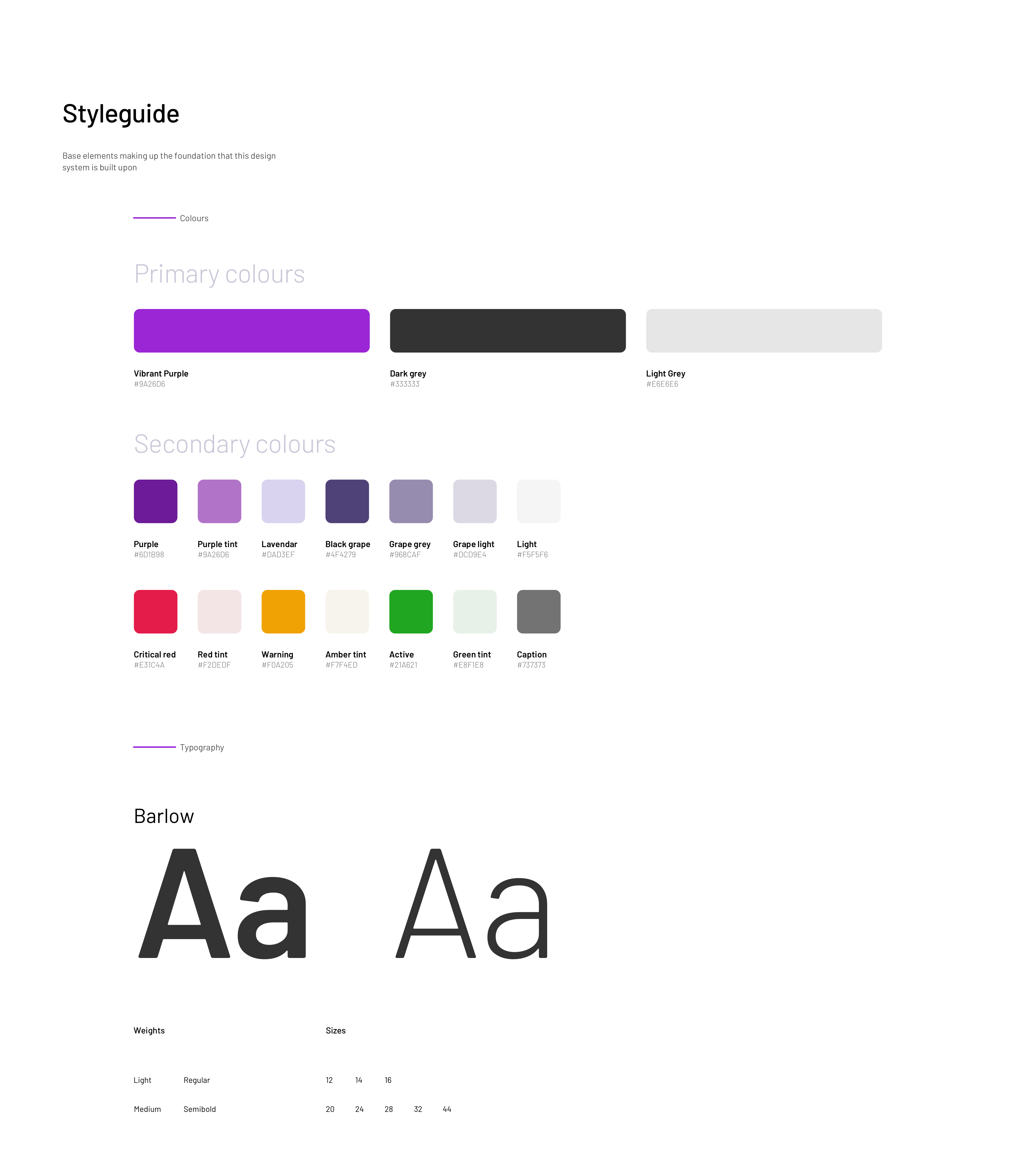 Color palette and typography in the design system