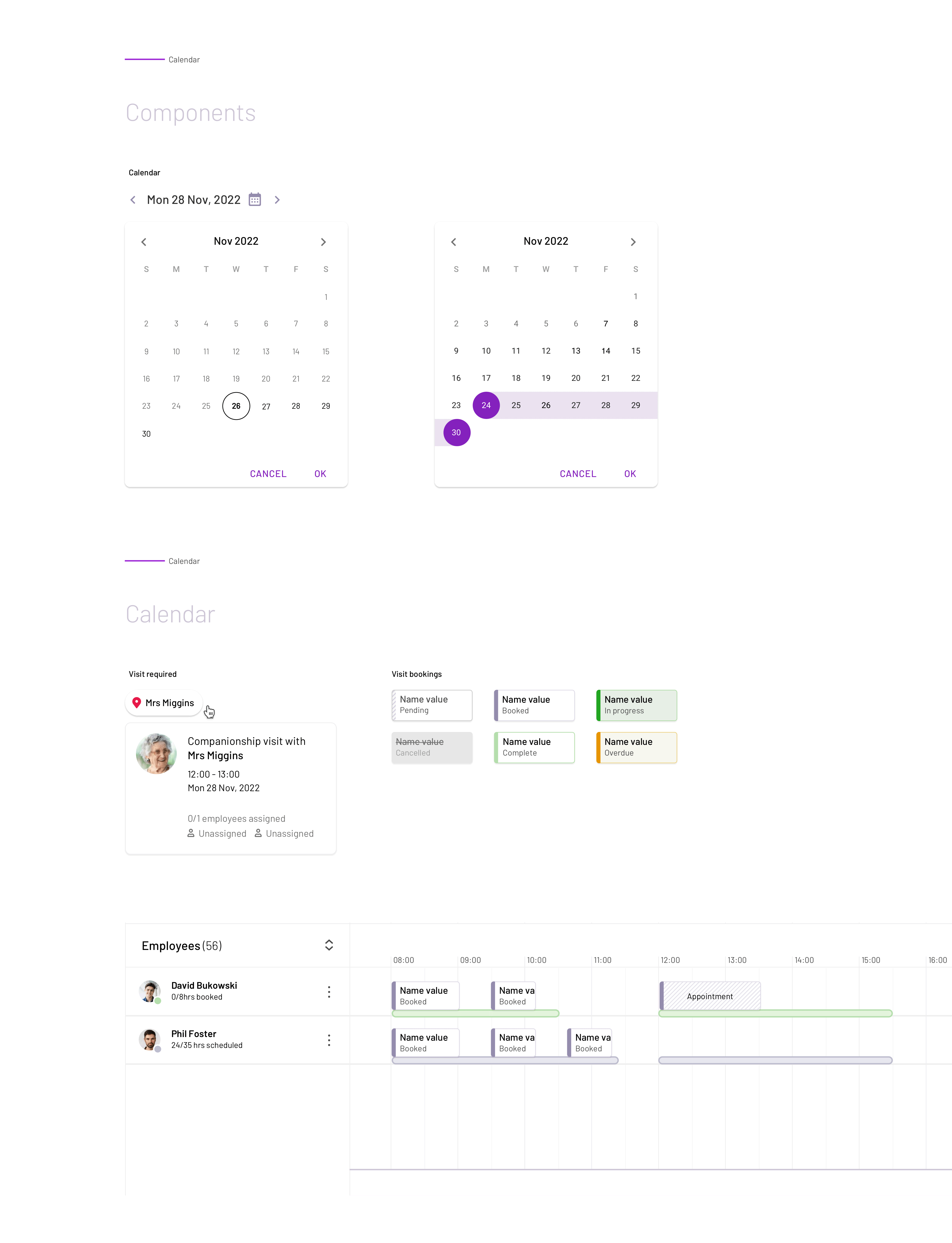Calendar UI components